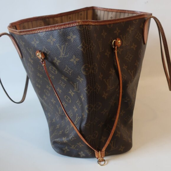 Authentic Women Louis Vuitton Brown Tan Canvas Leather Neverfull MM Tote Handbag - Picture 2 of 16